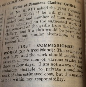 Question on the Grille, Hansard 15 Aug 1917