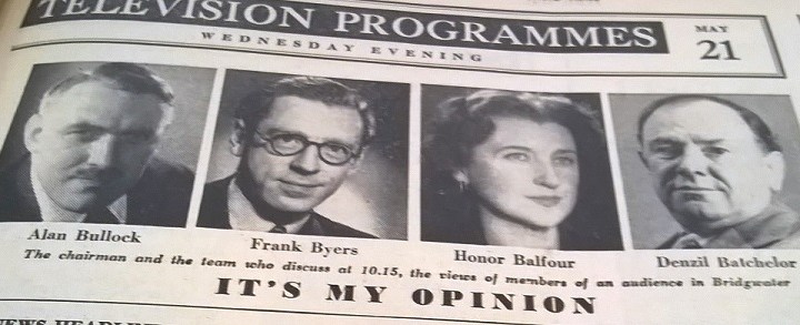 Honor Balfour and fellow panellists on 'It's My Opinion'. Reproduced with kind permission of the Radio Times.
