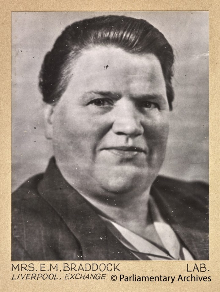 Mrs E M Braddock, Liverpool, Exchange. July 1945. © Parliamentary Archives, PHO/9/1/10/2