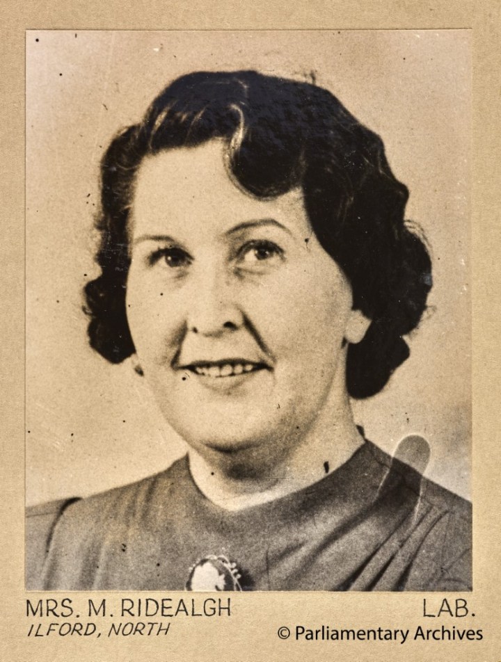 Mrs M Ridealgh, Ilford, North. July 1945. © Parliamentary Archives, PHO/9/1/65/2