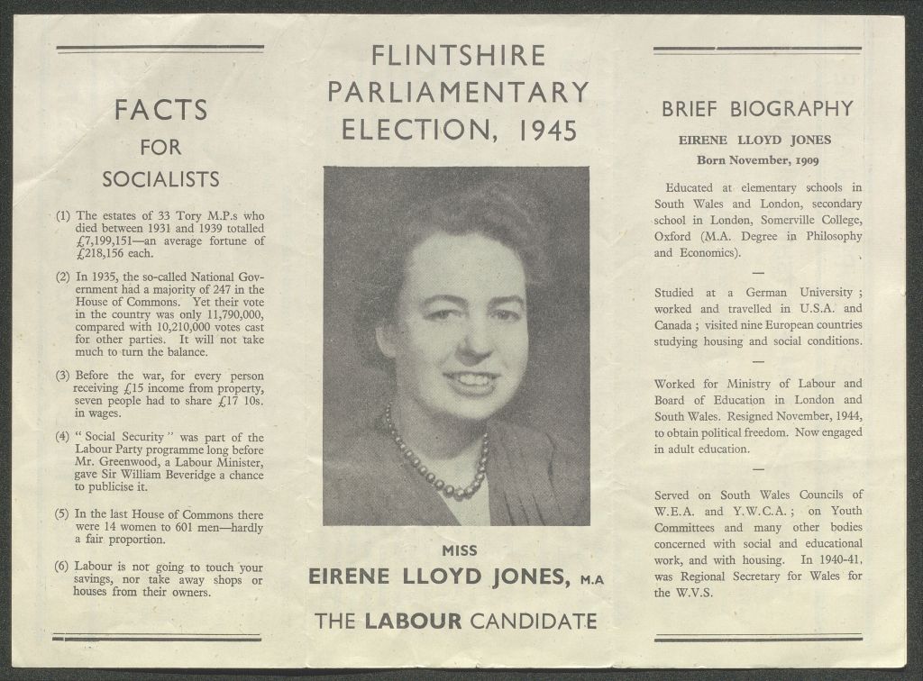 Eirene Lloyd Jones election leaflet 1945